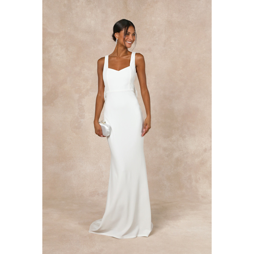 Lulu's White Maxi Column Gown with Square Neck